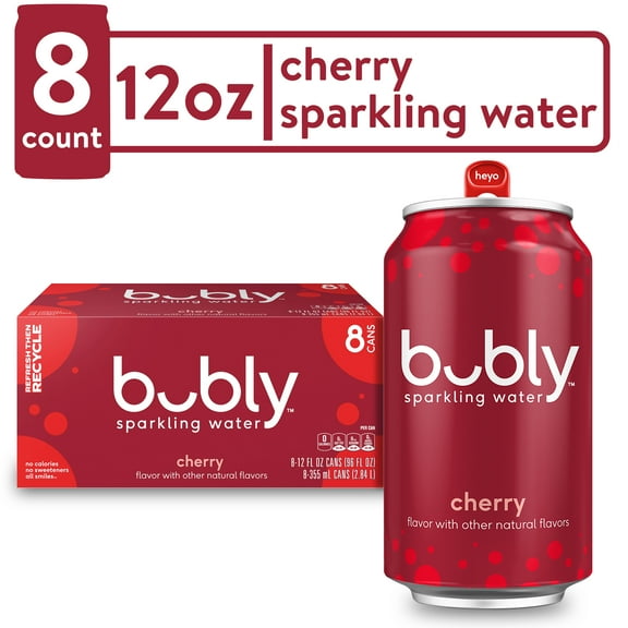 Bubly Cherry Sparkling Water, 12 fl oz, 8 Pack Cans