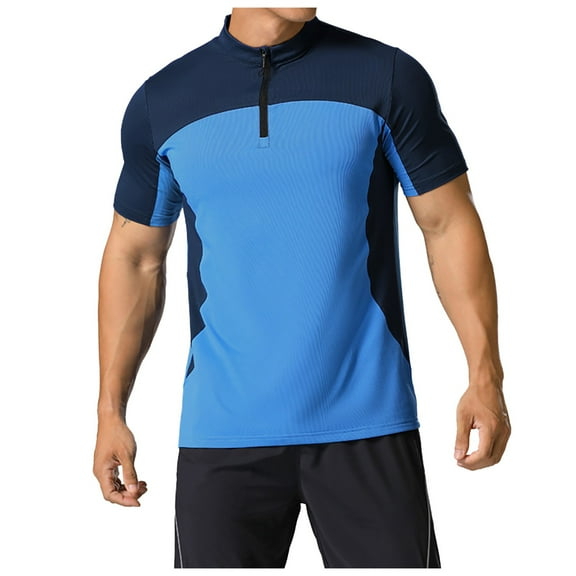 Men Solid Color Standing Half Zipper Short Sleeved T Shirt Fitness Training Elastic Fast Drying Casual Sports Jacket