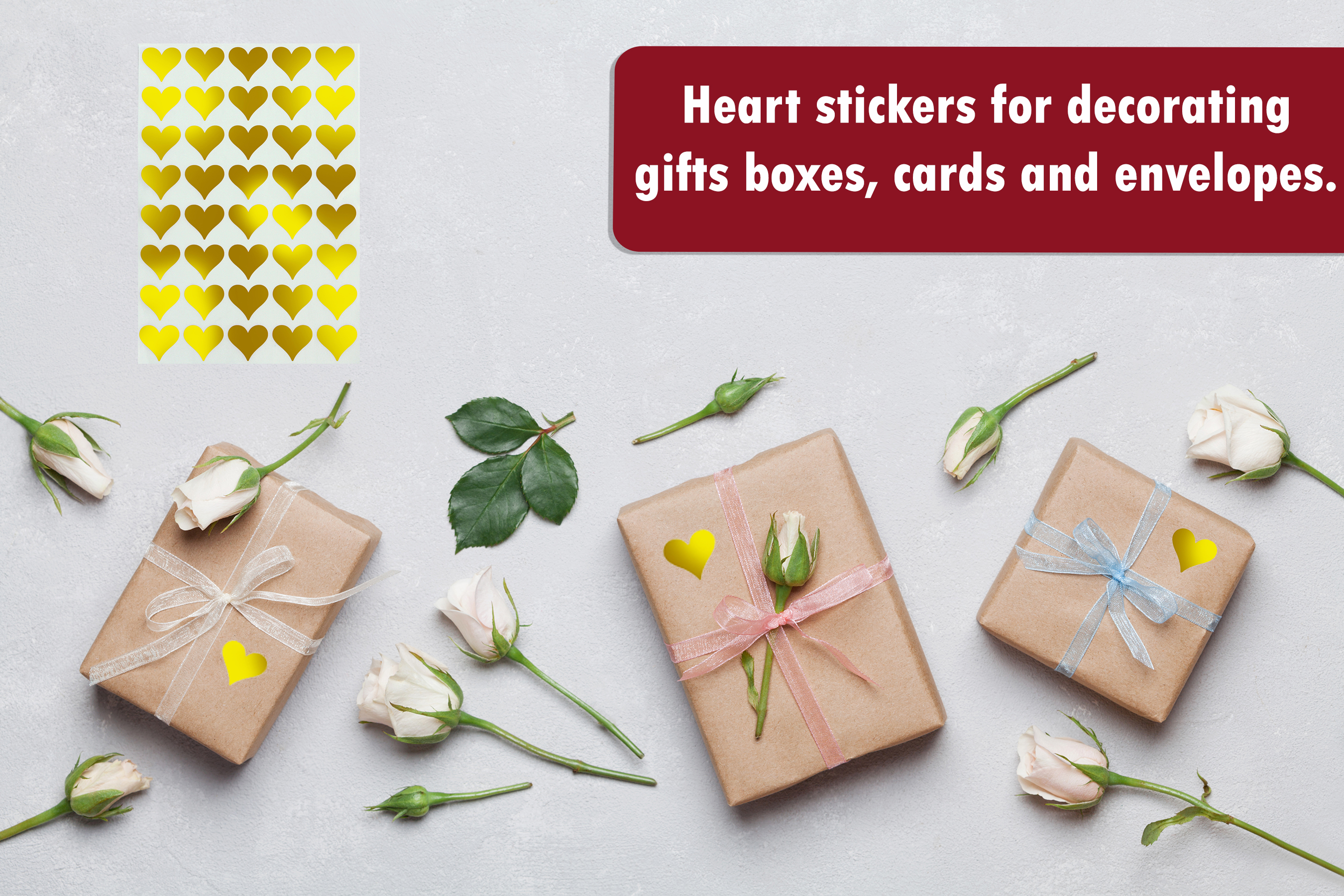 Gold Heart Stickers for arts and crafts, Envelope Seals Foil Hearts, One  size - 200 pack