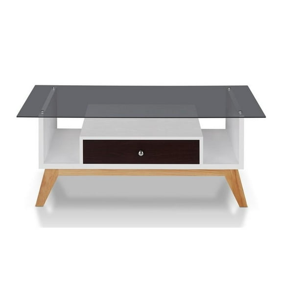 Allora Mid-Century Glass Coffee Table in Espresso