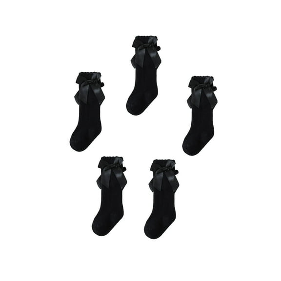 AUQ 5Pair Kids Socks,Cotton Socks for Toddler Girls,Calcetines Para Ninos,Black
