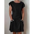 thumbnail image 1 of Women Retro Short Sleeve Solid Color Pocket Buttons Midi Dress Casual O Neck Cotton Linen Dresses Harajuku Clothing VestidosL Gao Jinjia LED, 1 of 2