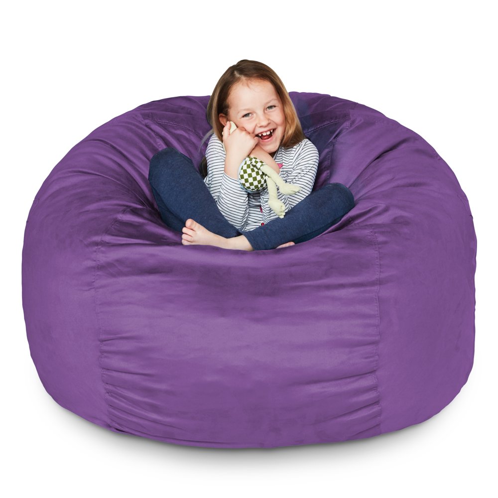 Lumaland Luxury 3-Foot Bean Bag Chair with Microsuede Cover Purple