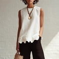 thumbnail image 2 of Women's Linen Sleeveless Blouse Elegant Crew Neck Scalloped Hem Tank Top for Casual Office Wear, L, 2 of 5