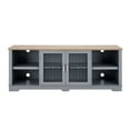 thumbnail image 4 of PORKISS TV Stand for TVs up to 80", Modern Entertainment Center with Open Shelves, Large Farmhouse TV Console with Glass Door Cabinets, Classical Media Console for Living Room, Light Blue/Oak, 4 of 11
