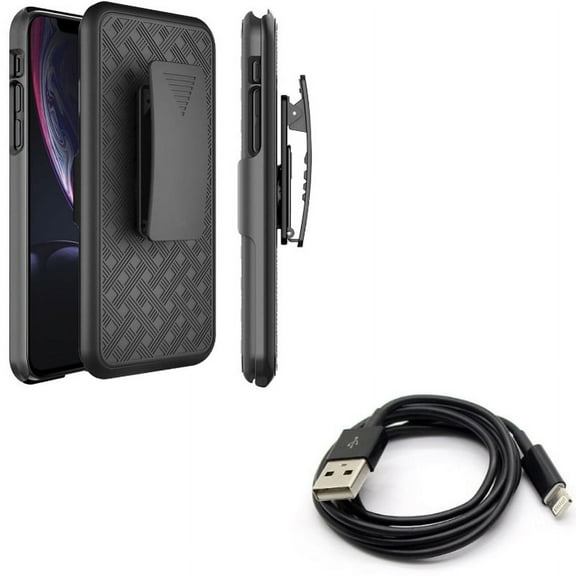 Charger Cord USB Cable w Holster Case Belt Clip for iPhone XS Max - Power Wire Sync Fast Charge Data and Swivel Kickstand Armor Combo Cover