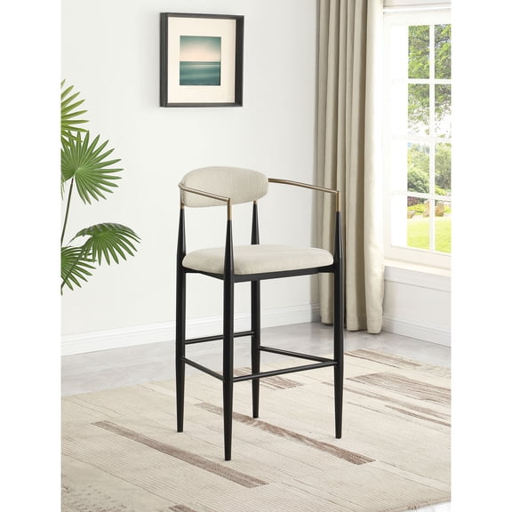 Furniture Max Bar Stools Set of 2 Beige Fabric Upholstered Mid-Century Modern 41.75" Height Dining Chairs with Back & Footrest