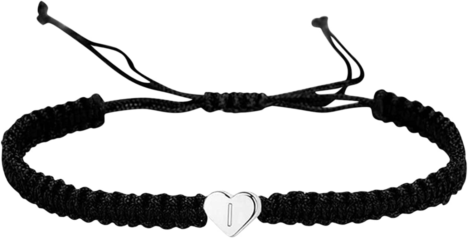 Plated Initial Heart String Bracelets for Women Men Teen Girls Boys Handmade Rope Braided