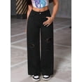 thumbnail image 5 of Women'S Ripped Jeans High Waisted Distressed Baggy Straight Wide Leg Pants Black S, 5 of 9