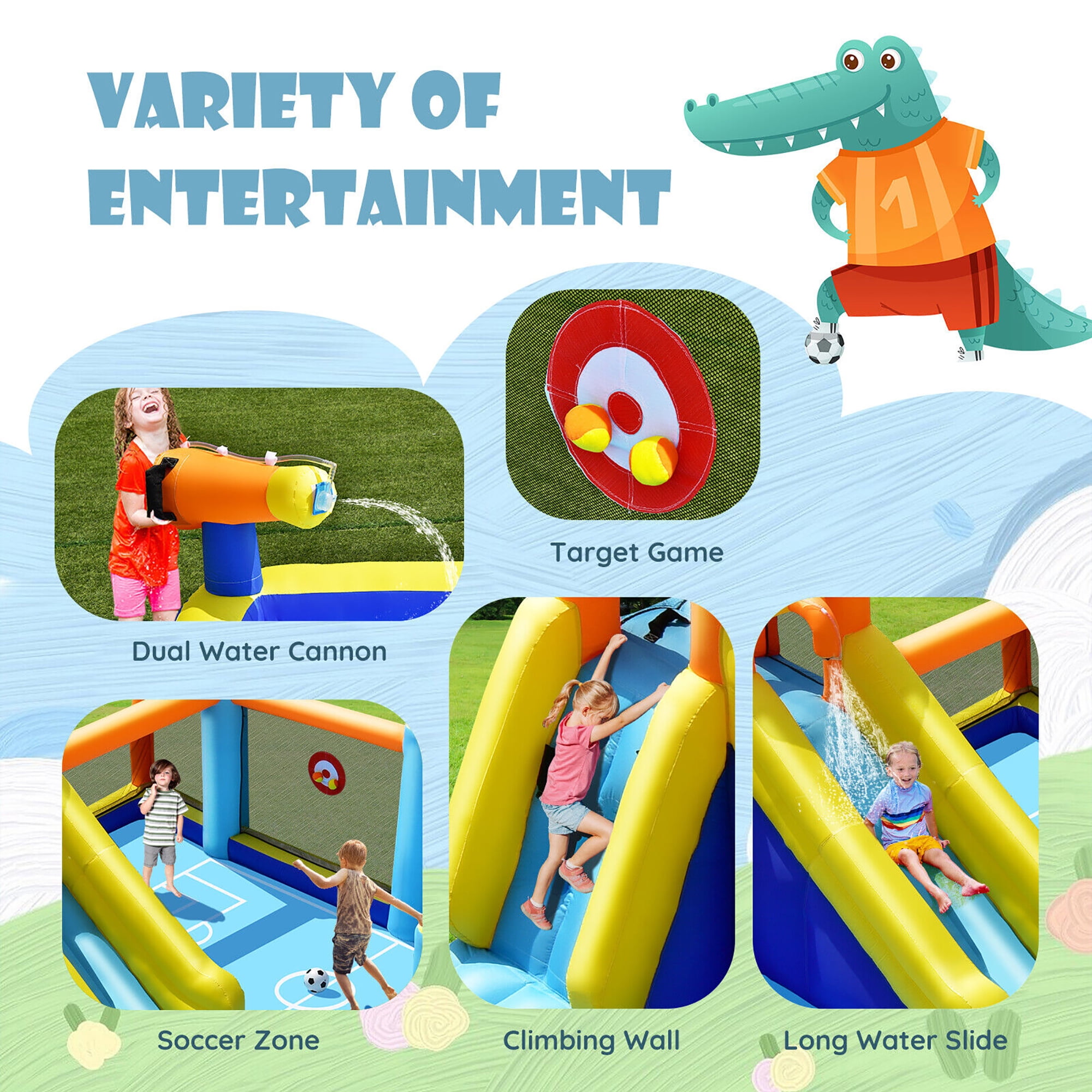 Gymax Giant Soccer-Themed Inflatable Water Slide Bouncer Splash Pool With 680W Blower