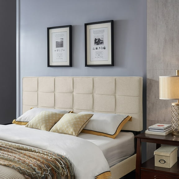 Messyah Contemporary Upholstered King/Cal King Headboard, Beige and Black