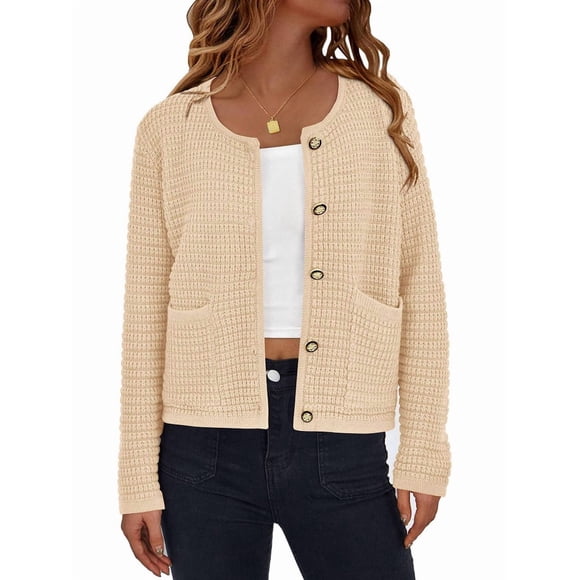 Women Knit Cardigan Sweaters Fall Fashion Long Sleeve Button Down Trendy Casual Jacket Winter Clothes Cream White S