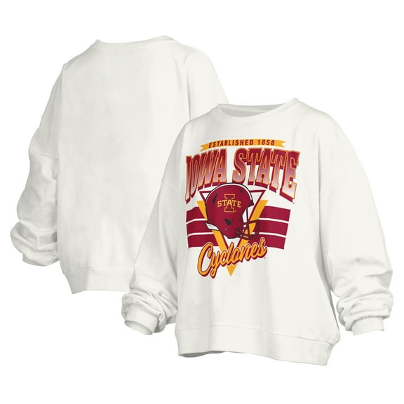 Women's Pressbox White Iowa State Cyclones Janice Retro Logo Oversized Pullover Sweatshirt