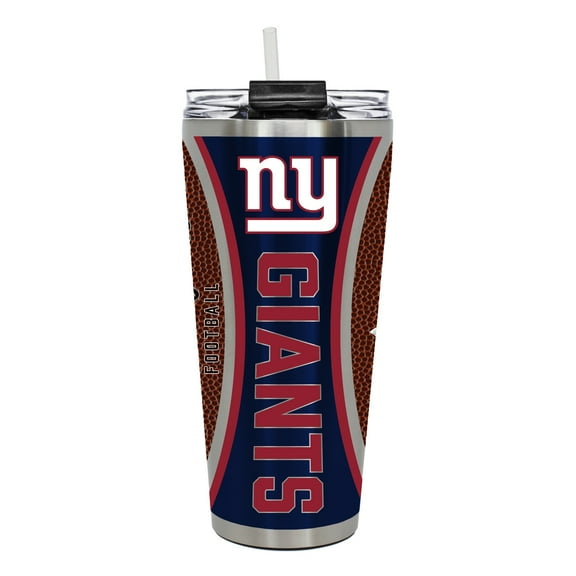 New York Giants 32 ounce vacuum insulated stainless steel tumbler with Gameball graphic