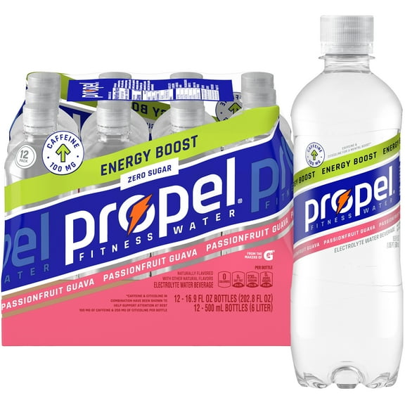 Propel Electrolyte Enhanced Water Sports Drink, Passion Fruit Guava Flavored Water, Zero Calorie & Zero Sugar Hydration with Electrolytes, Vitamins C & E, 16.9 fl oz Water Bottles (12 Pack)