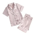 thumbnail image 4 of 9M-13T Girls Boys Silk Satin Pajamas Set All Seasons Kids Toddler Button-Down Long Sleeve and Short Sleeve Loungewear Sleepwear PJS, 4 of 10