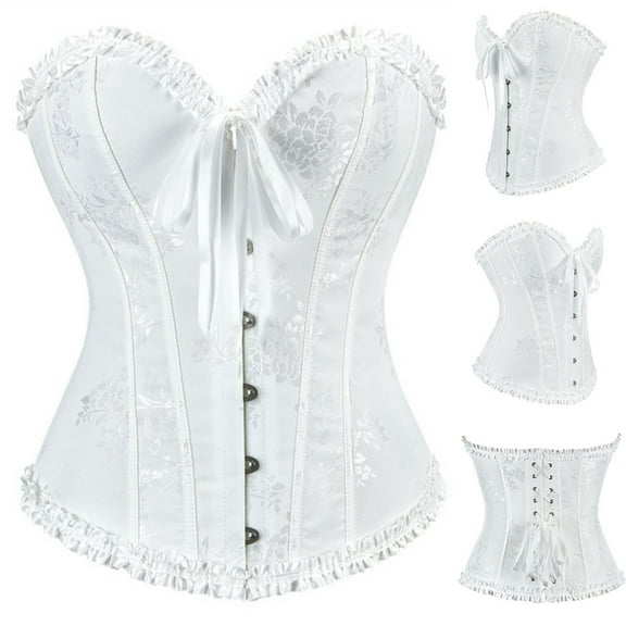 Women's Vintage Strapless Open Back Boned Mesh Bustier Zip Back Corset Bodyshaper Crop Top White S