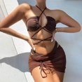 thumbnail image 2 of Sngxgn Womens Scoop Neck Cut Out Front High Cut Swimsuit(Coffee,L), 2 of 5