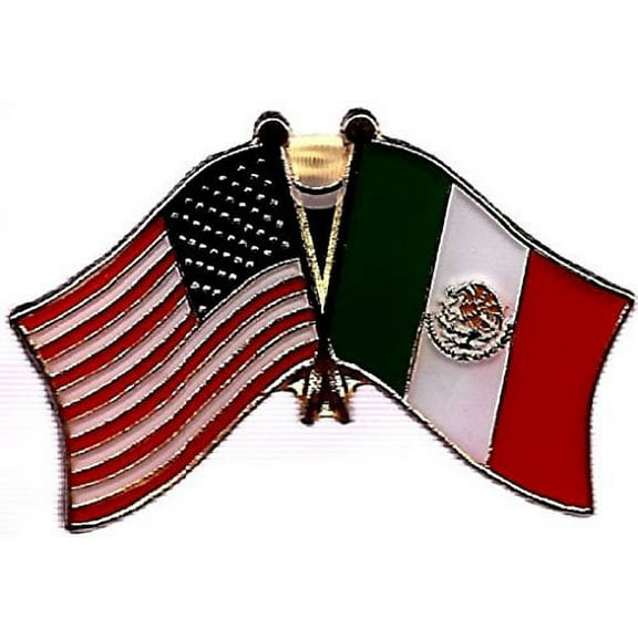PACK of 50 Mexico & US Crossed Double Flag Lapel Pins, Mexican & American Friendship Pin Badge