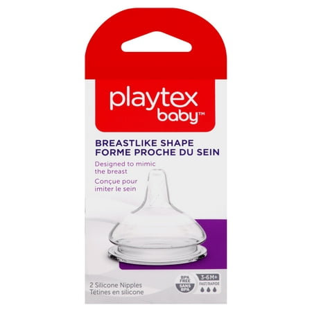 Playtex Baby Breastlike Shape BPA Free, 3-6M+ Fast Flow, 2 Silicone
