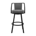 thumbnail image 2 of Ovn 26 Inch Swivel Counter Stool, Curved, Gray Faux Leather, Black Steek- Saltoro Sherpi, 2 of 5