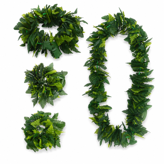 ABPETE hawaiian garland,4-Piece Leaf Party Set - Realistic Tropical Garland, Headpiece & Bracelet,Waterproof Luau Decor for Pool Parties, Hawaiian Theme Events