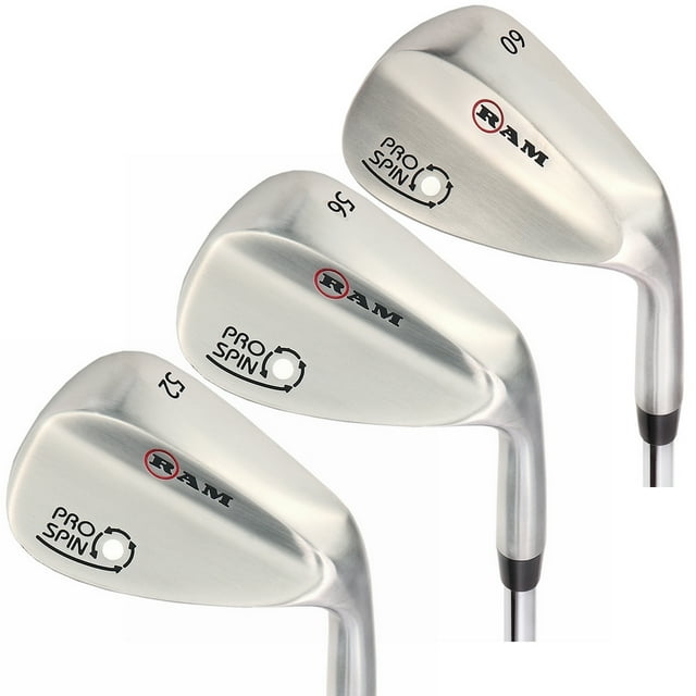 Ram Golf Pro Spin 3 à Semelle Compensée, Ensemble Plus Court de 1 Pouce - Écart de 52°, Sable de 56°, Semelles Compensées à Lob de 60°