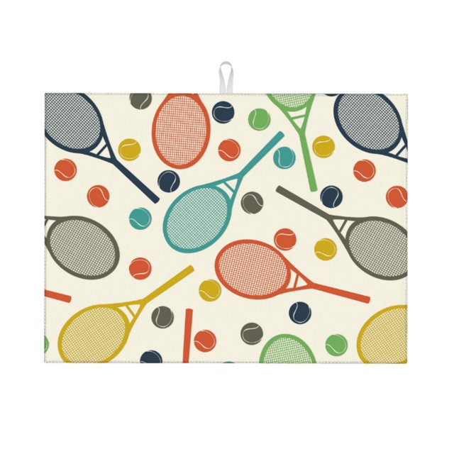 Balery Racket and Tennis Ball Alfombrilla de Secado para Cocina, 18x24 Pulgadas, Súper Absorbente para Platos y Encimeras