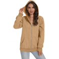 thumbnail image 4 of Women Oversized Hooded Zip Up Cardigan Sweatshirts Long Sleeve Hoodie Casual Lightweight Sweater Fashion Jacket, Light Tan, XL, 4 of 7