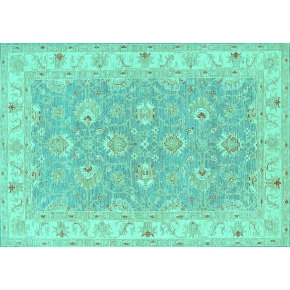 Ahgly Company Machine Washable Indoor Rectangle Persian Turquoise Blue Traditional Area Rugs, 5' x 7'