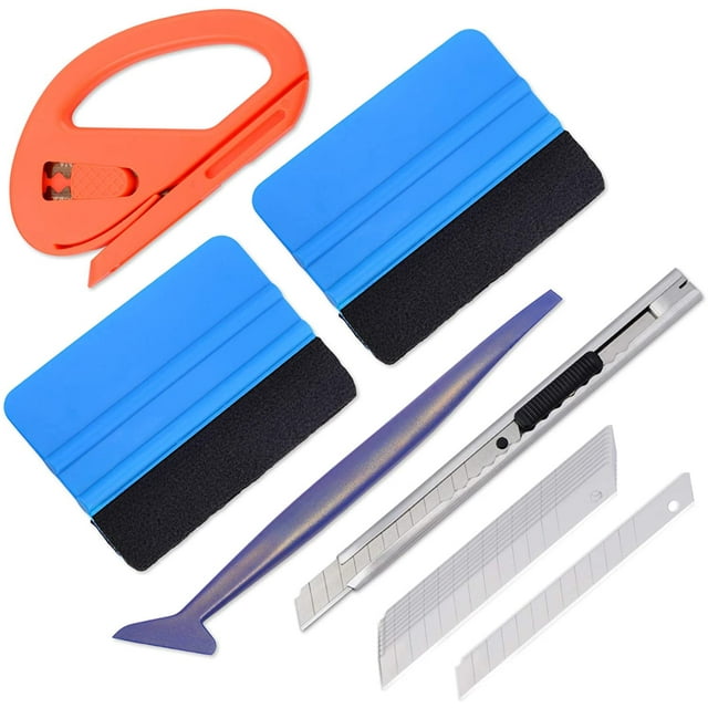 LAICAIW Car Vinyl Wrap Window Tint Film Tool Kit Include 4 Inch Felt Squeegees, Retractable 9mm Utility Knife & Snap-Off Blades, Safety Vinyl Cutter and Stick Squeegee for Film Sticker Wrapping (Blu
