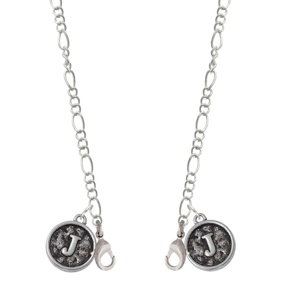 Silvertone Antiqued Round Seal - Initial - J - Silvertone Face Mask Necklace