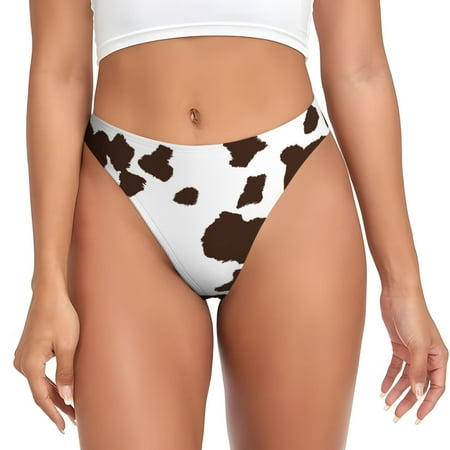 Qokaie Brown Cow Printed Women s Cotton Thong Underwear  Sexy Breathable Panties G-string-X-Small