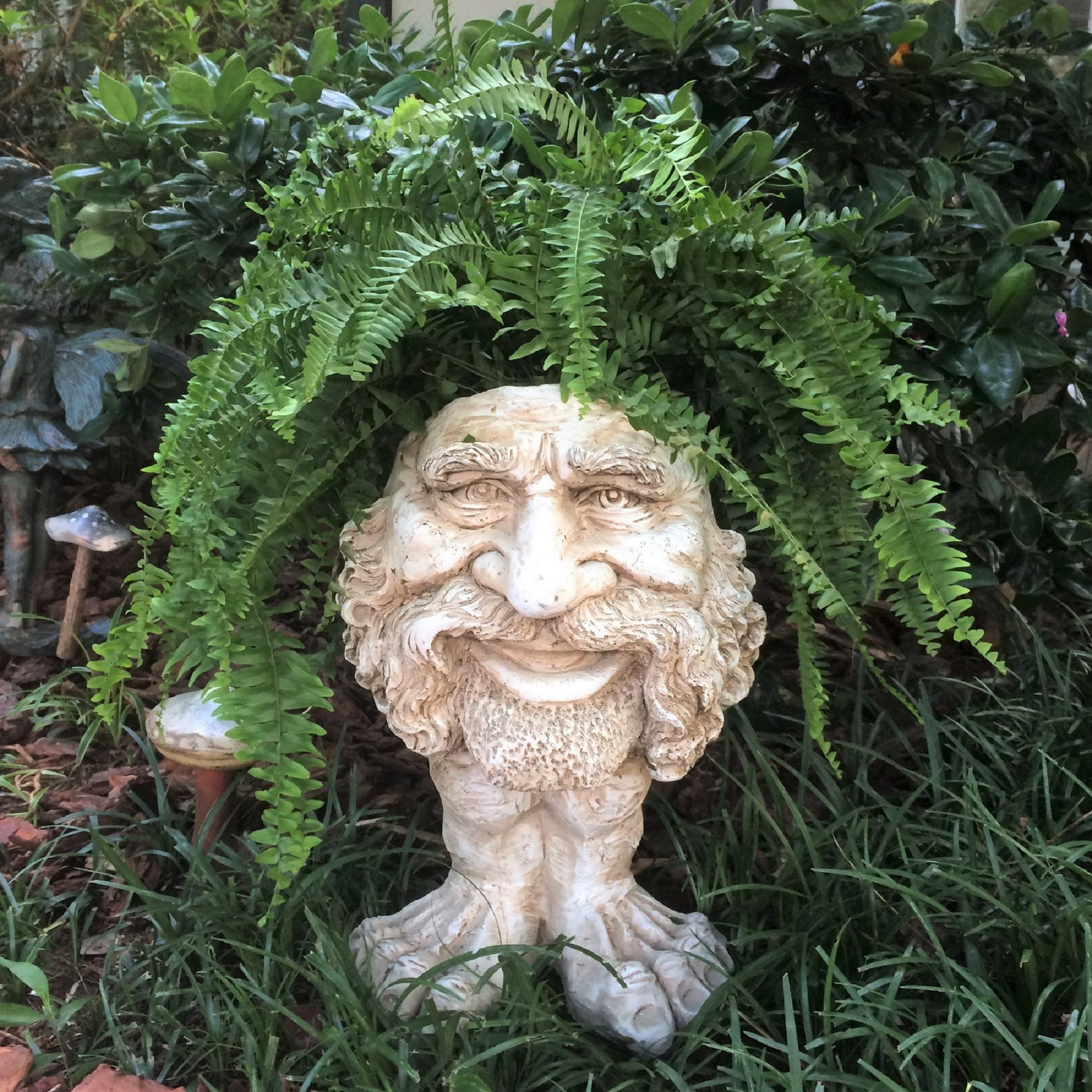 18 In. Antique White Axle The Muggly Statue Face Planter Holds 7 In. Pot
