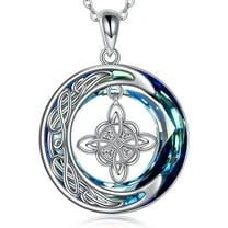 Celtic Witches Knot Necklace Sterling Silver Witches Crescent Crystal Pendant Necklace Pagan Witch Necklace for Women