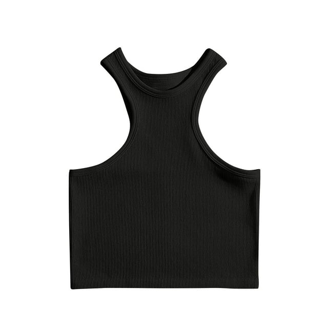 Timegard Womens Crop Tank Tops Crew Neck Ribbed Sleeveless Rackback Stretch Workout Running Yoga Tops
