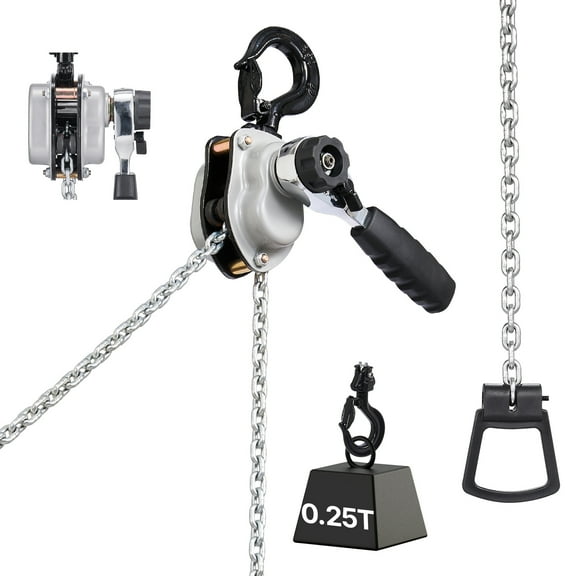 KFFKFF Manual Lever Chain Hoist, 550 lbs Capacity Heavy-Duty Tool with 5 ft Lift, G80 Alloy Steel Chain, Dual Pawl Brake System, and 360° Rotating Hooks for Warehouse, Construction, and Garage Use