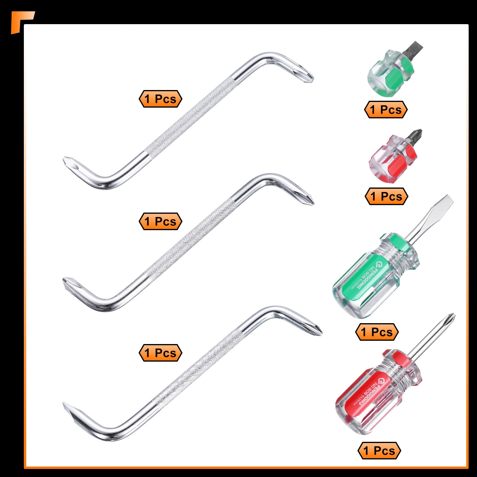 Uxcell 7pcs Offset Screwdriver Set PH3/PH2 PH2/PH1 PH2/SL6 Phillips Slotted Head Right Angle 90 Degree Screw Driver Double Ended Z-type Hand Tool with Mini  Big Screwdrivers