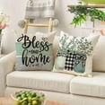 thumbnail image 4 of Spring Sweet Home Eucalyptus Lamb Ear Wreath Throw Pillow Covers, 18 x 18 Inch Bless Our Home Buffalo Plaid Cushion Case for Sofa Couch Set of 4, 4 of 6