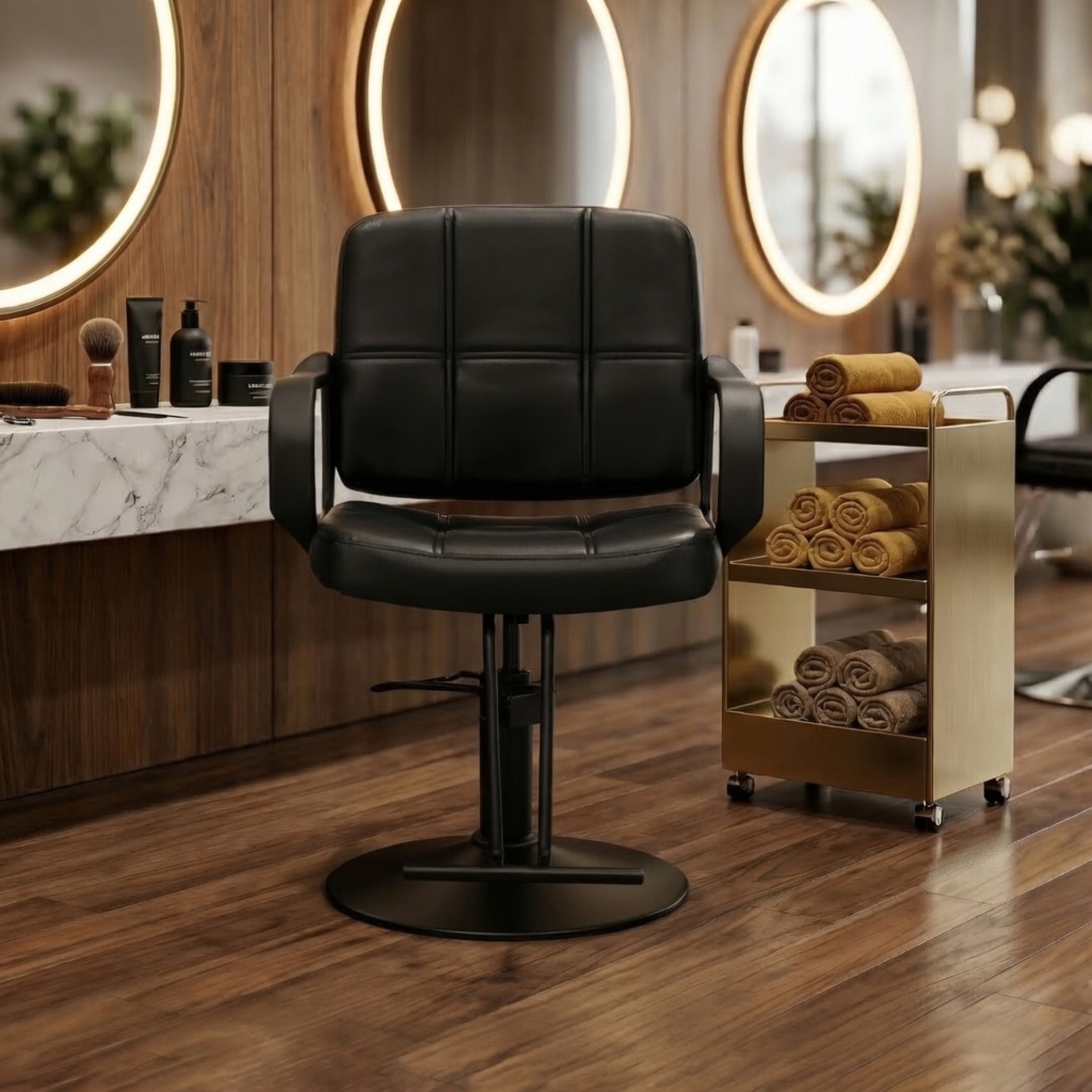 Noble House 360° Swivel Barber Chair, Hydraulic Height Adjustable, PU Upholstery, Black