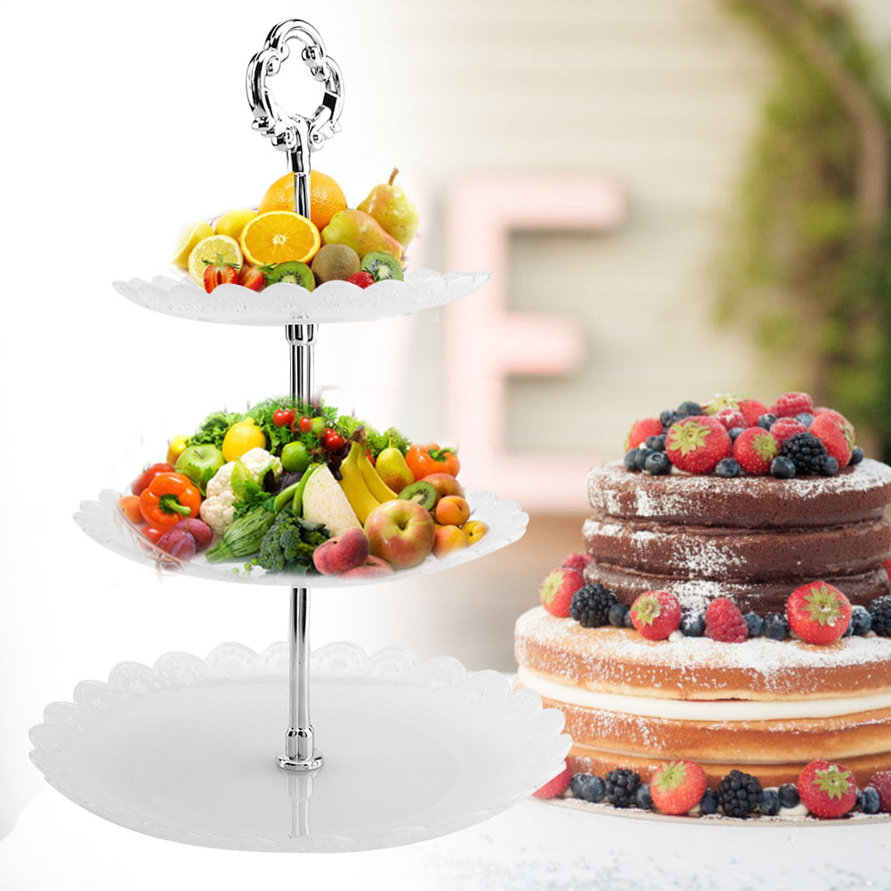 FJ EG_ 2/3 Layer Cake Plate Stand Dessert Fruit Rack Handle Kitchen Cookie Deco 