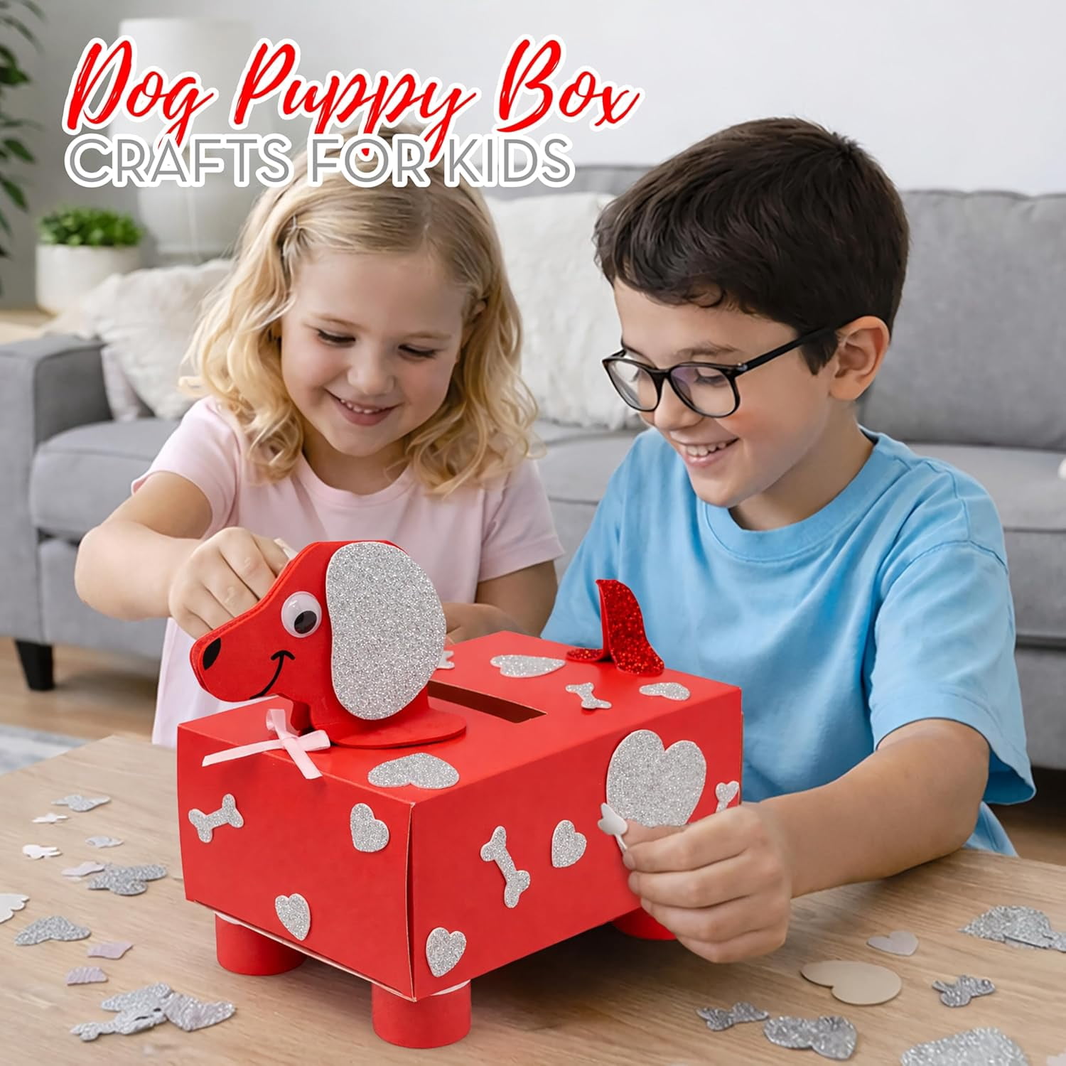 4E's Novelty DIY Dog Valentine Mailbox Kit Kids Classroom Card Box Foam Stickers Craft