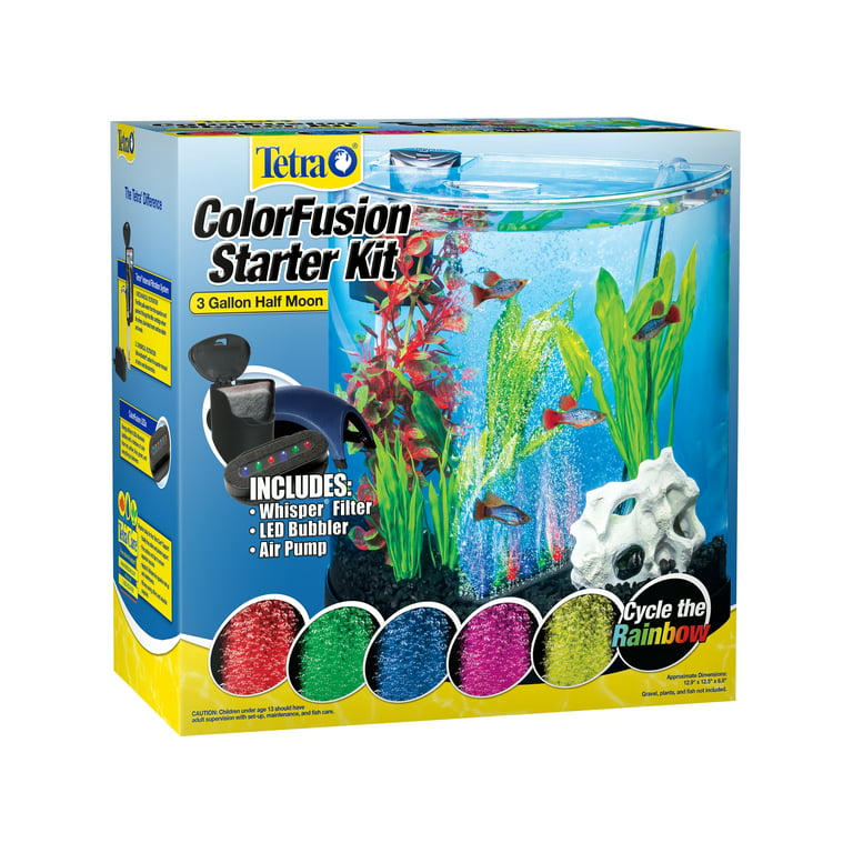Tetra Colorfusion Glass Starter Aquarium Kit 3 Gallons, Half-Moon with Bubbler and Color-Changing Light Disc - Walmart.com