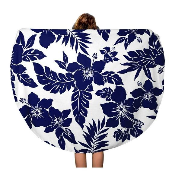 JSDART 60 inch Round Beach Towel Blanket Simple Tropical Flower Pattern Drawing Hibiscus Leaf Floral Aloha Travel Circle Circular Towels Mat Tapestry Beach Throw