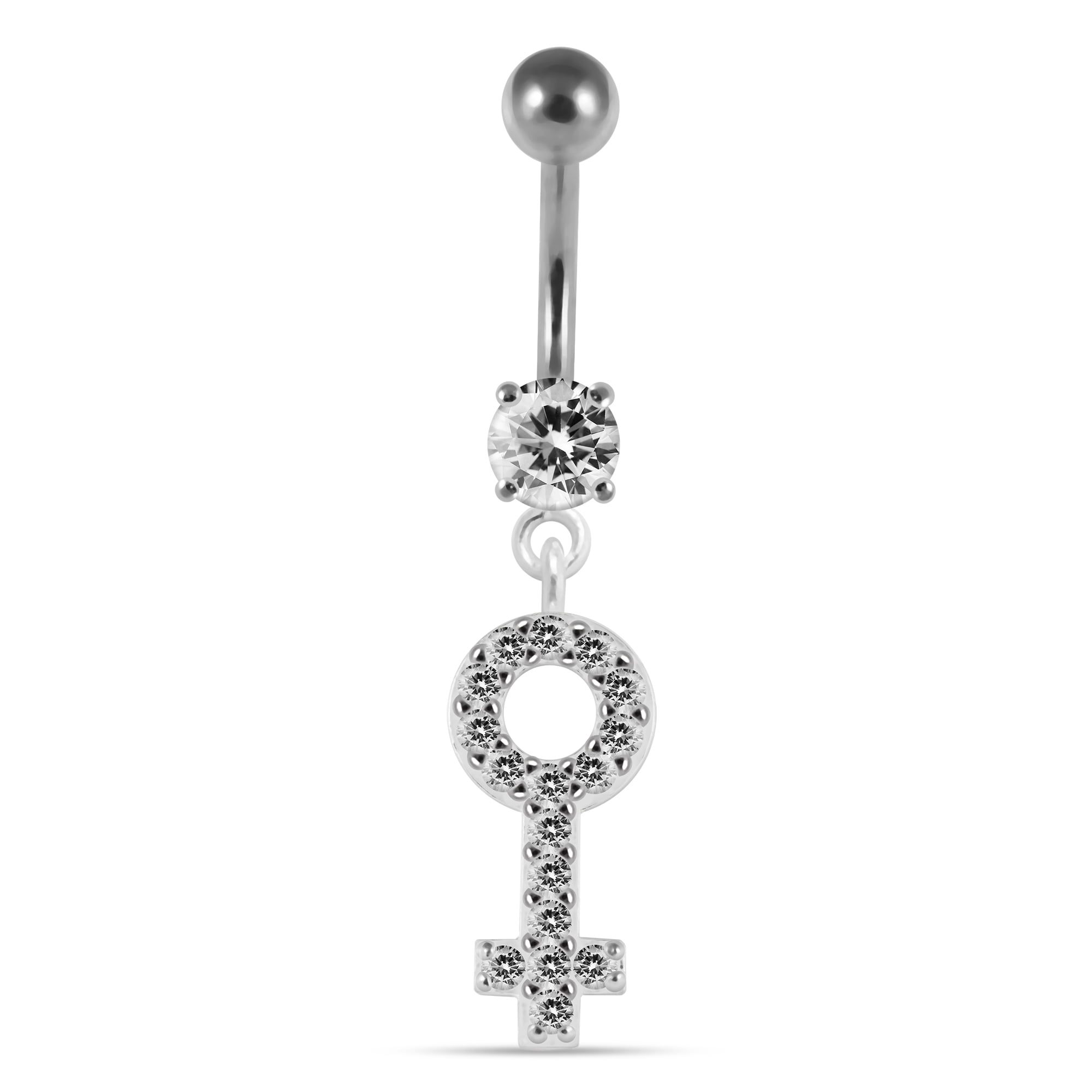 Multi Crystal Gemstone Peace Sign Dangling 925 Sterling Silver Belly Ring Body Jewelry