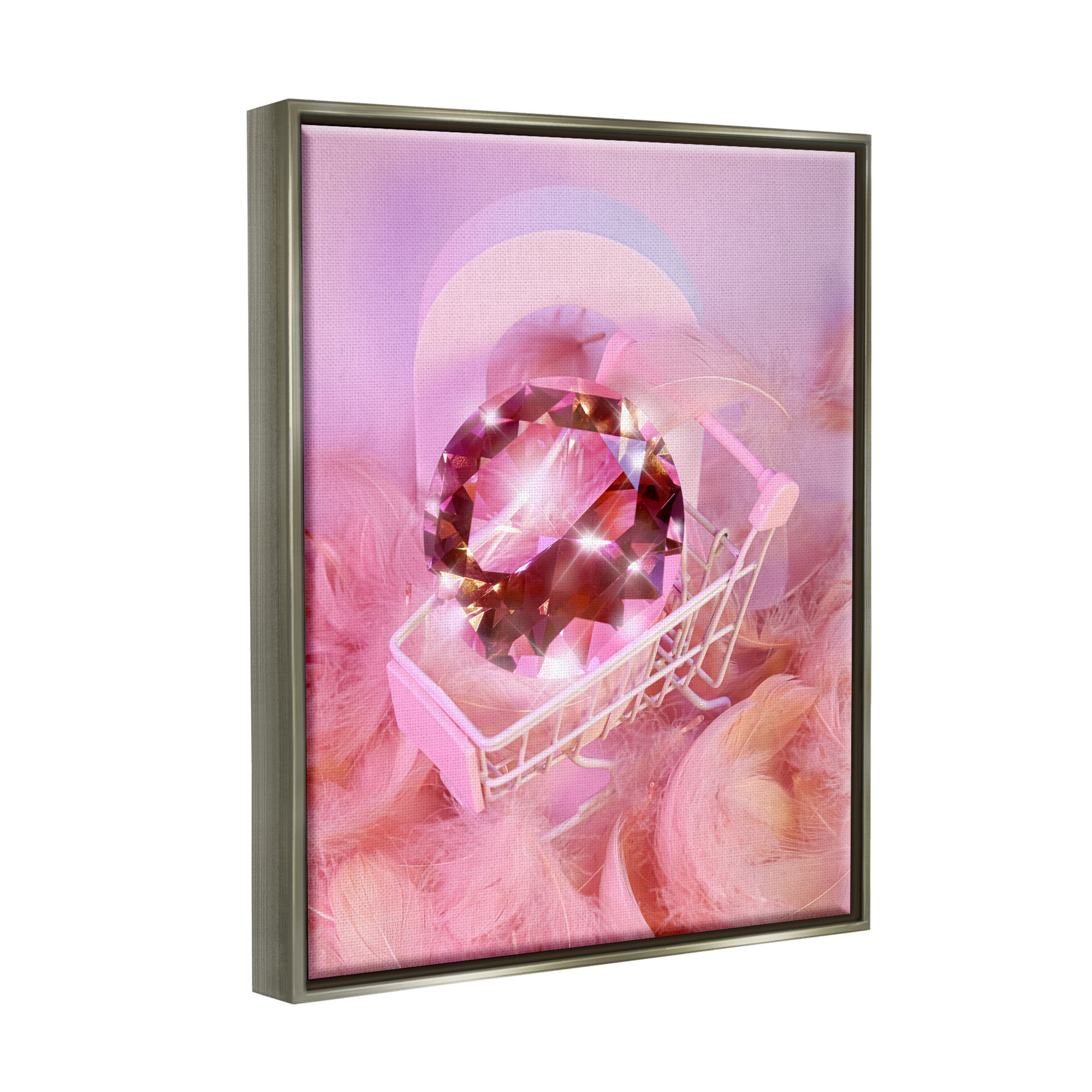 Stupell Industries Pink Glam Gem in Cart Beauty & Fashion Painting Gray Floater Framed Art Print Wall Art, 25 x 31