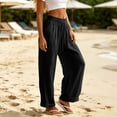 thumbnail image 6 of Sahpxhe Cotton Linen Pants Women Loose Wide Leg Comfy Palazzo Pants Breathable Casual Long Trousers Black XL, 6 of 8