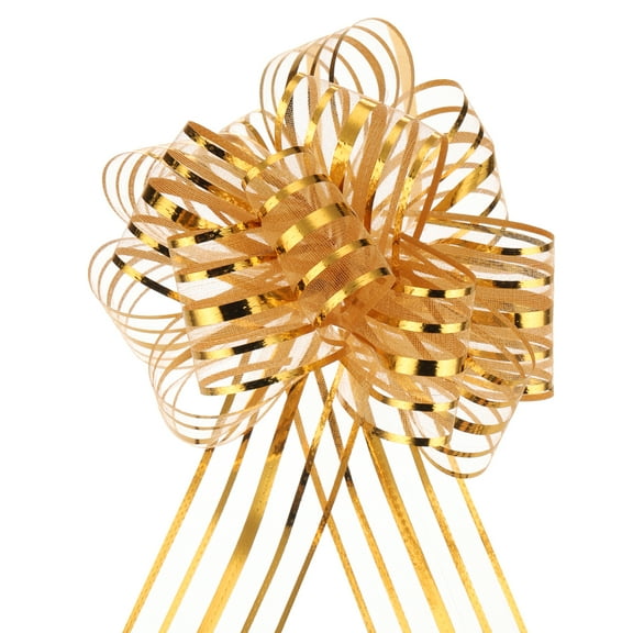 5pcs 4 Inch Organza Pull Bow Metallic Gift Wrapping Bows Ribbon Chiffon Yarn Champagne Gold for Wedding Christmas