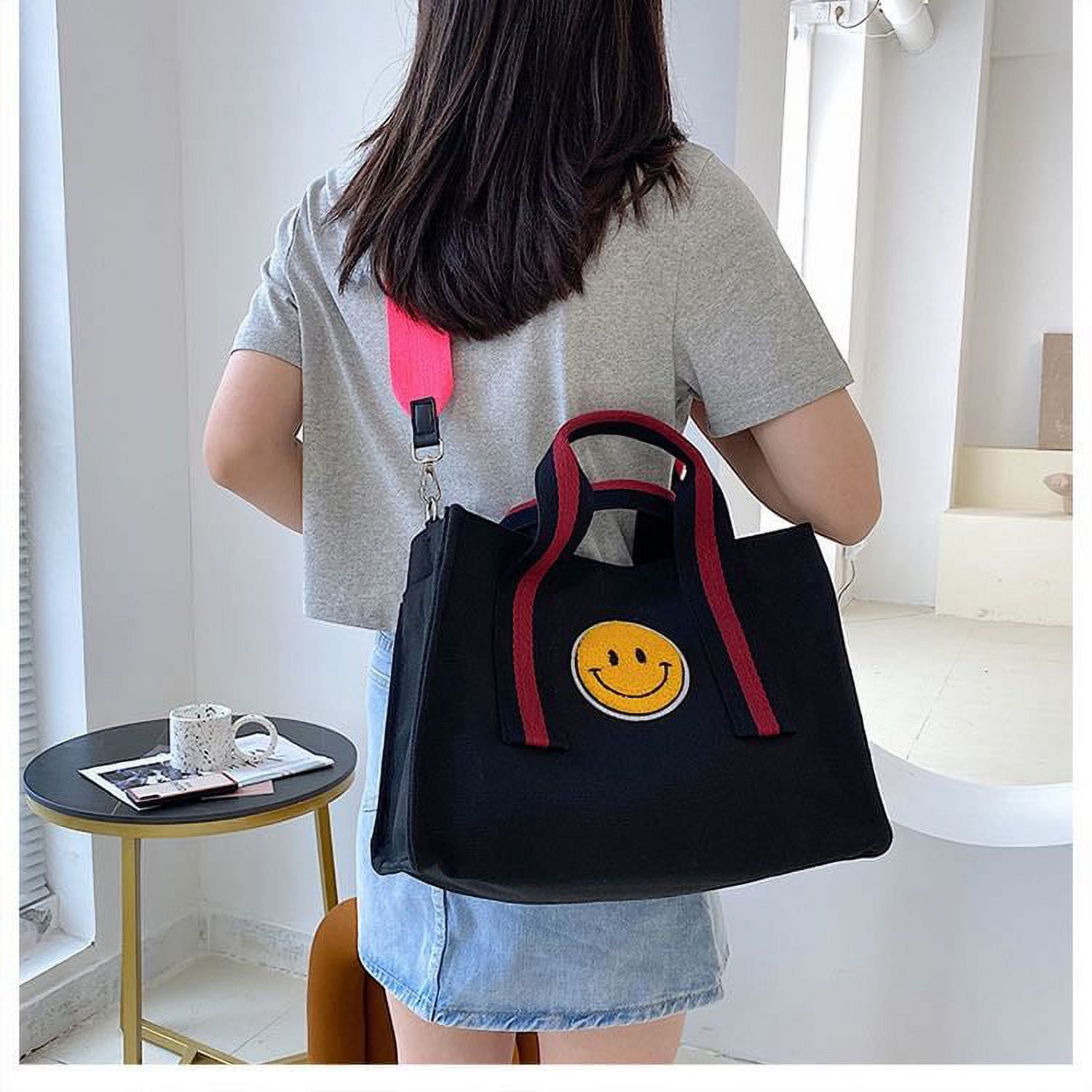 Smile Midi Canvas Tote Crossbody shoulder Bag