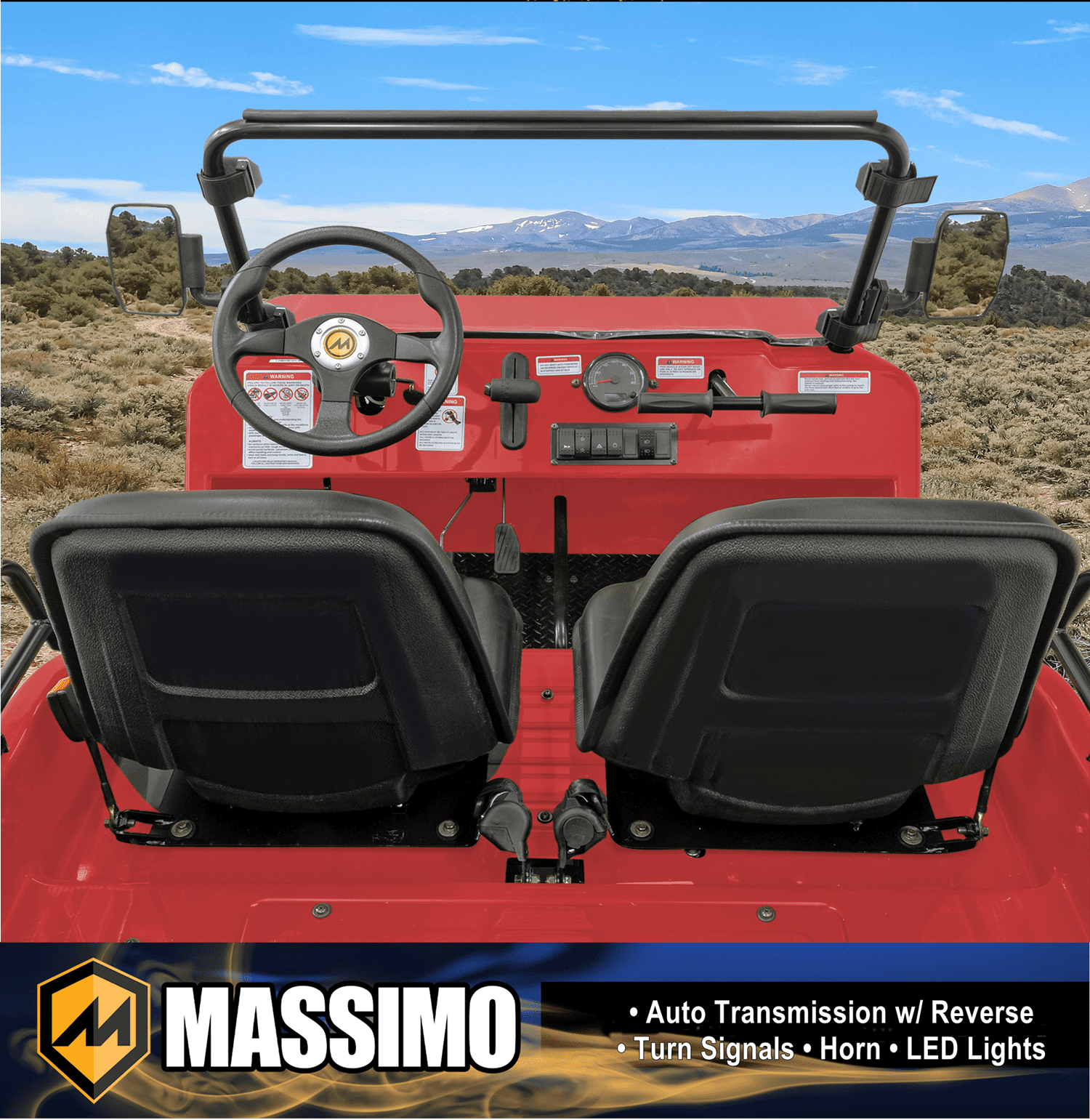 Massimo GKD350 Gas Go Kart – 300cc 18HP 4-Stroke Automatic, 2-Seater Military Style – Red